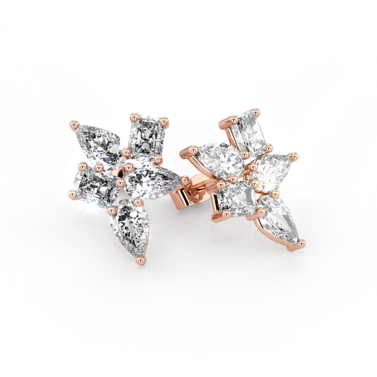 Floral | Scattered Baguette &amp; Pear Diamond Earrings