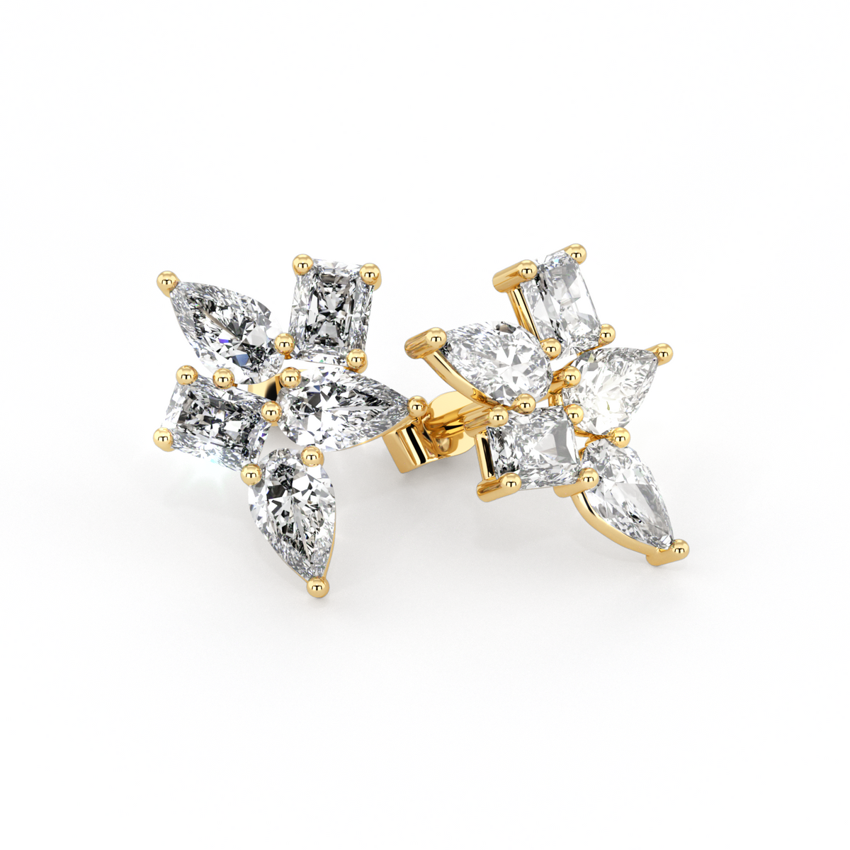 Floral | Scattered Baguette &amp; Pear Diamond Earrings