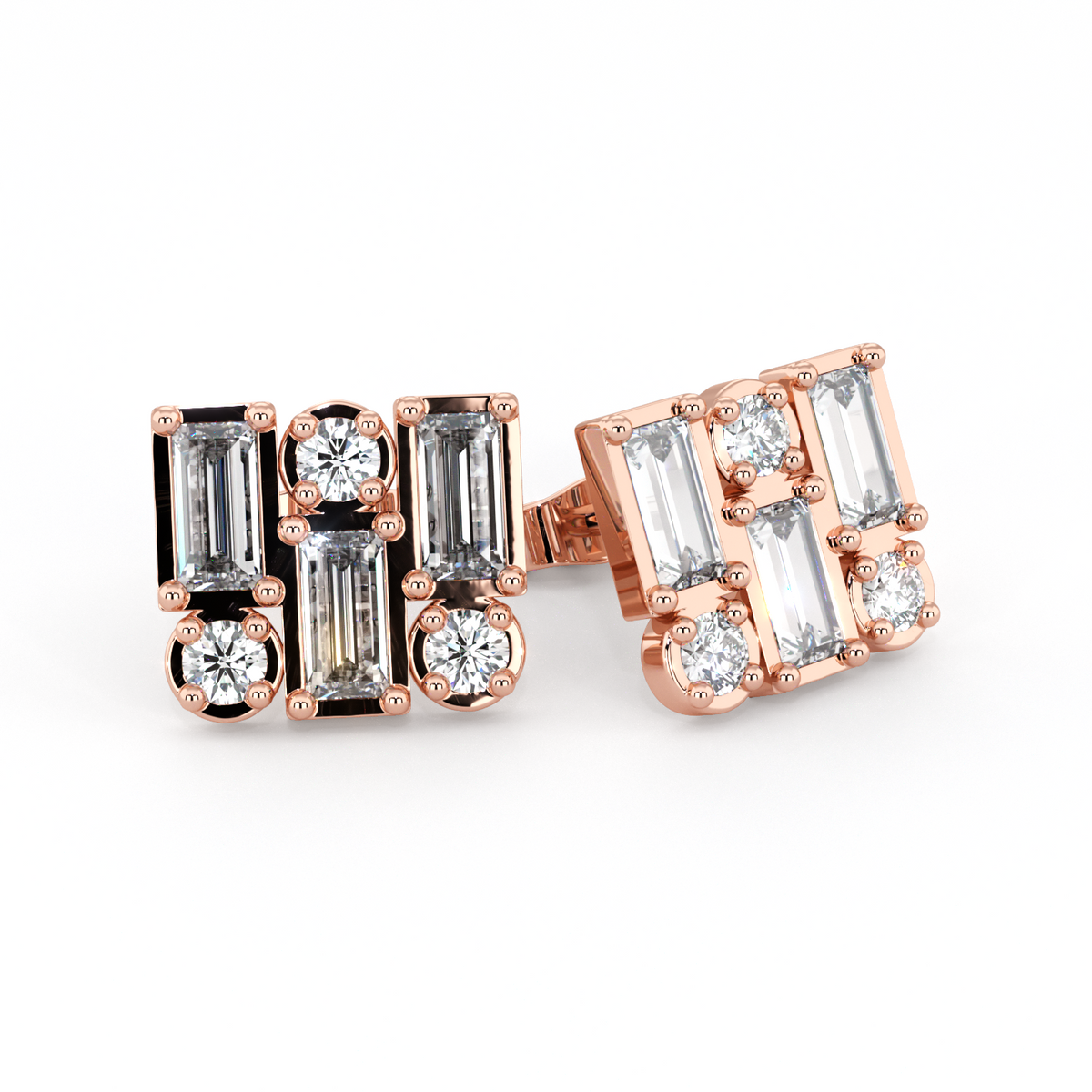 BAGUETTE | Baguette &amp; Round Trinity Diamond Earrings