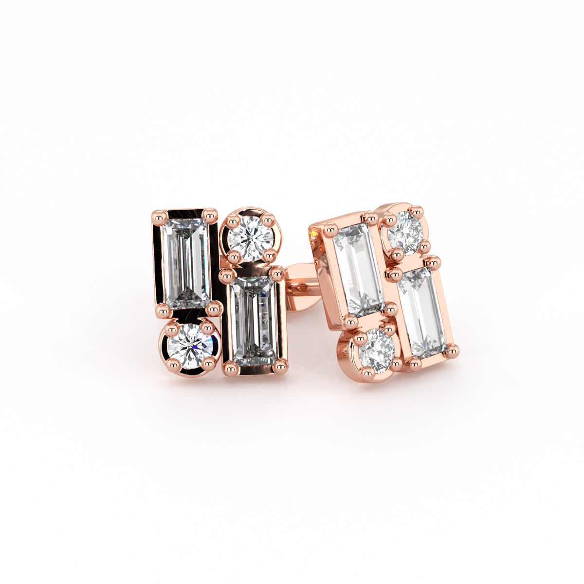 BAGUETTE | Round &amp; Baguette Double Diamond Earrings