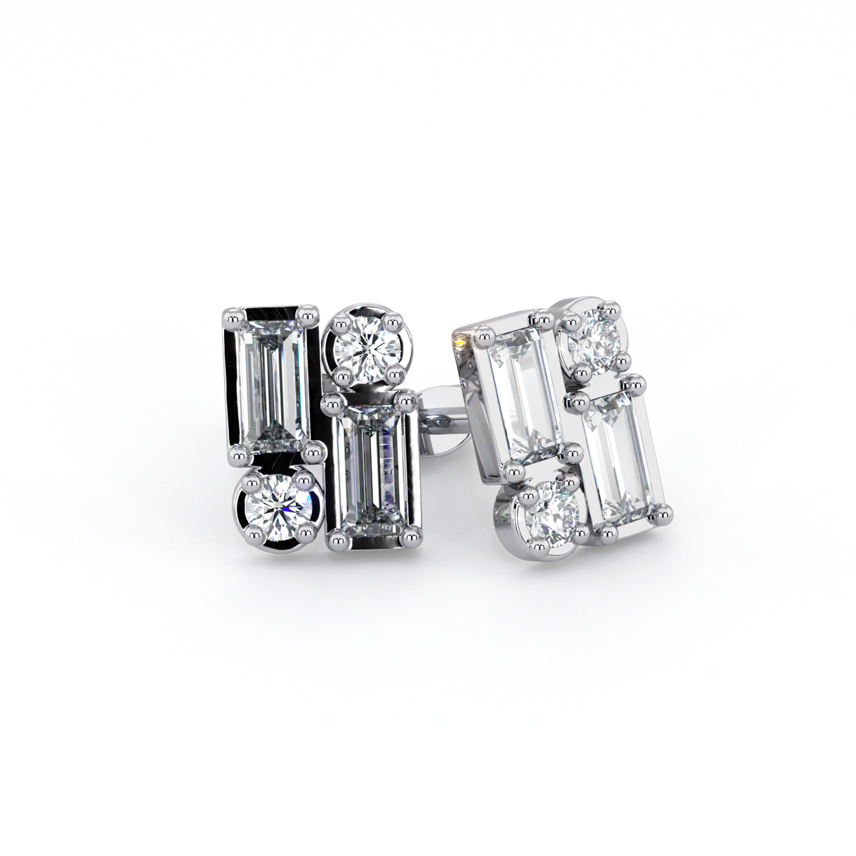 BAGUETTE | Round &amp; Baguette Double Diamond Earrings