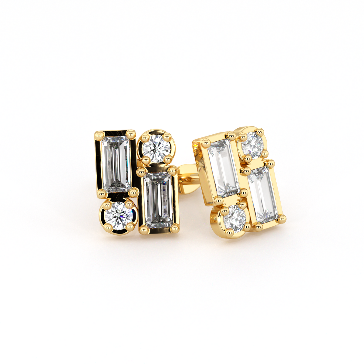 BAGUETTE | Round &amp; Baguette Double Diamond Earrings