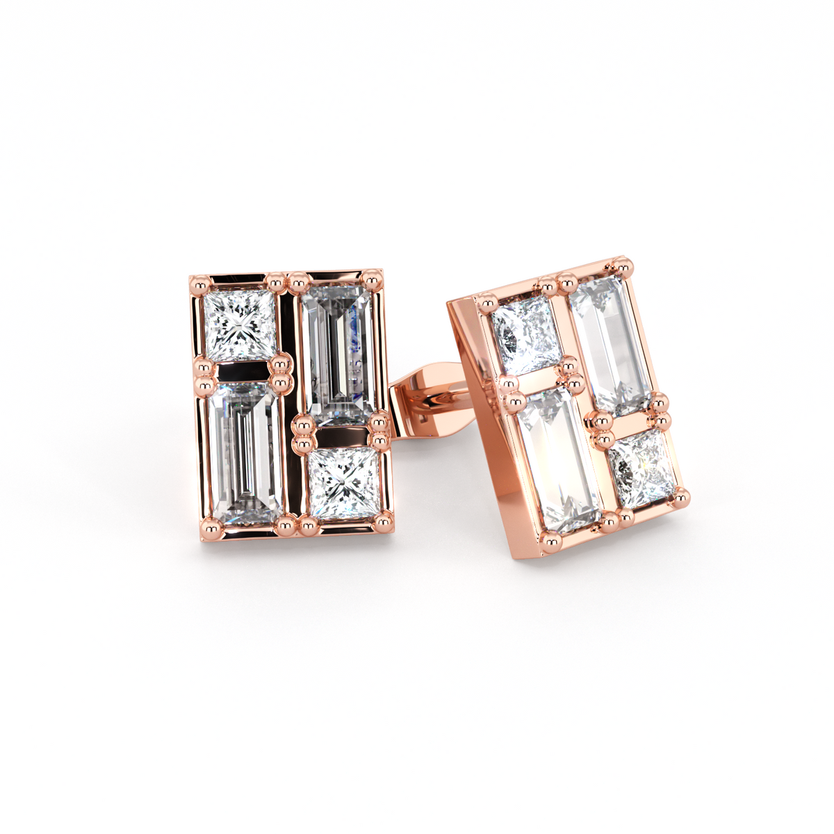 BAGUETTE | Princess &amp; Baguette Double Diamond Earrings