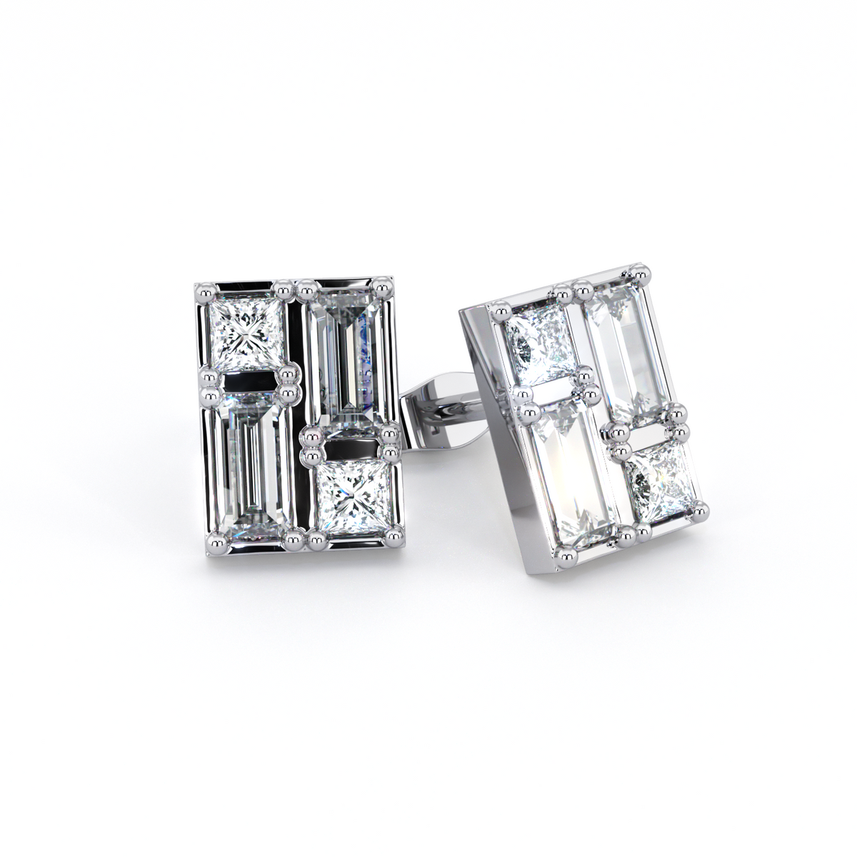 BAGUETTE | Princess &amp; Baguette Double Diamond Earrings