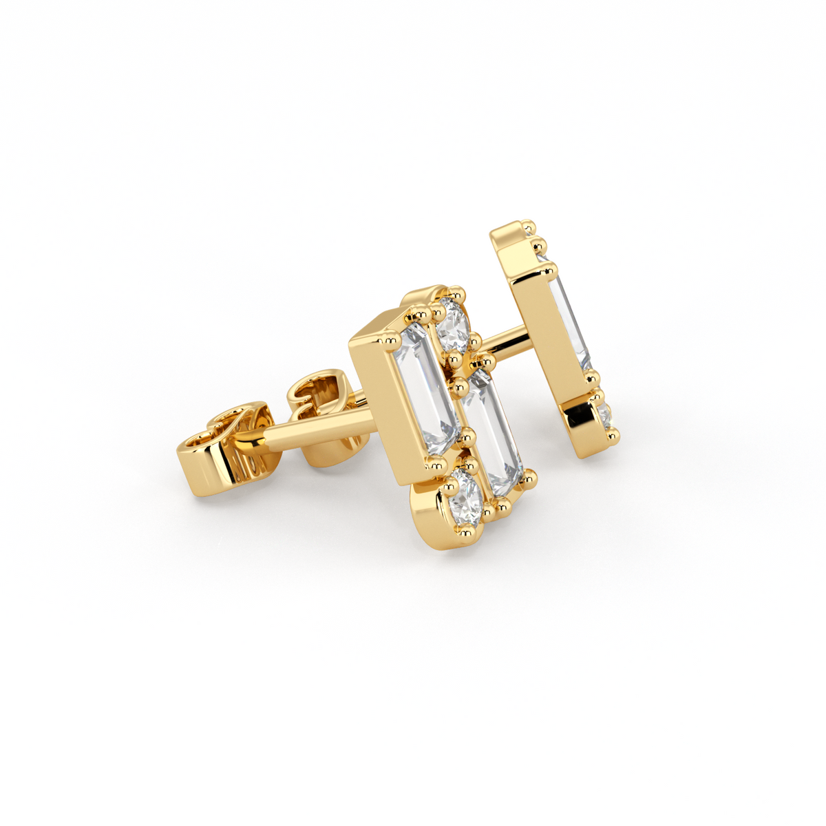 BAGUETTE | Round &amp; Baguette Double Diamond Earrings