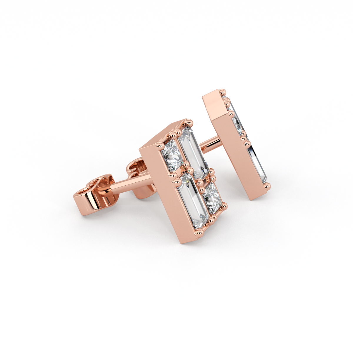 BAGUETTE | Princess &amp; Baguette Double Diamond Earrings