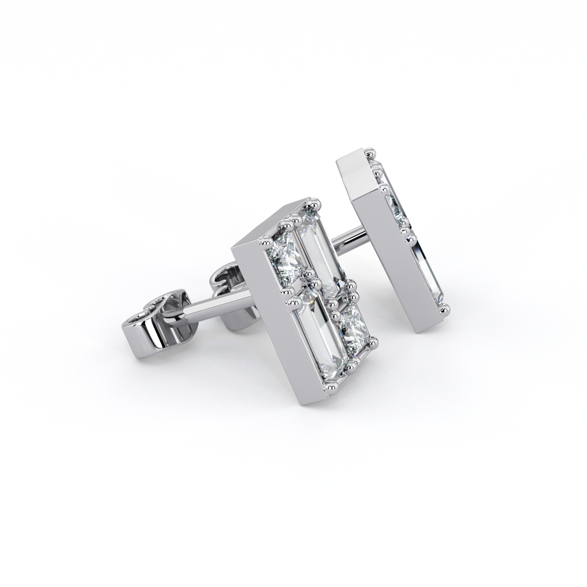 BAGUETTE | Princess &amp; Baguette Double Diamond Earrings