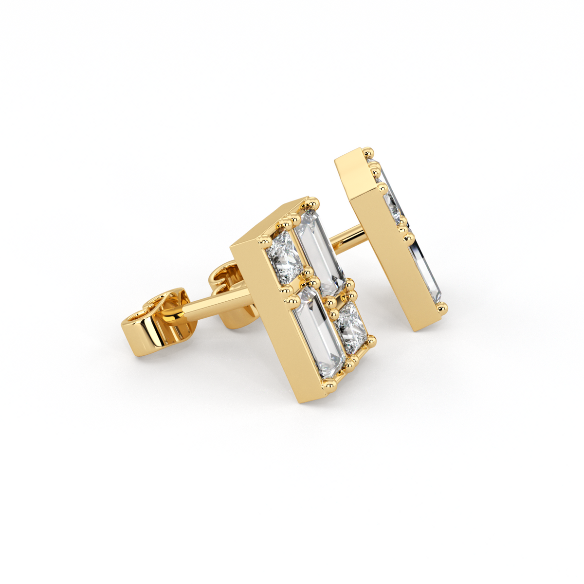 BAGUETTE | Princess &amp; Baguette Double Diamond Earrings